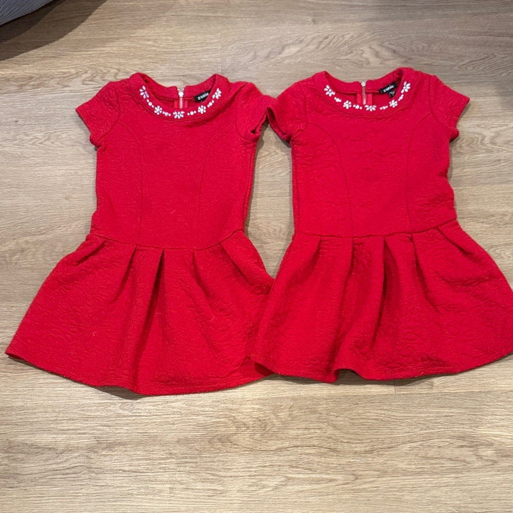 Zunie Red Kids Dress with Floral Detail